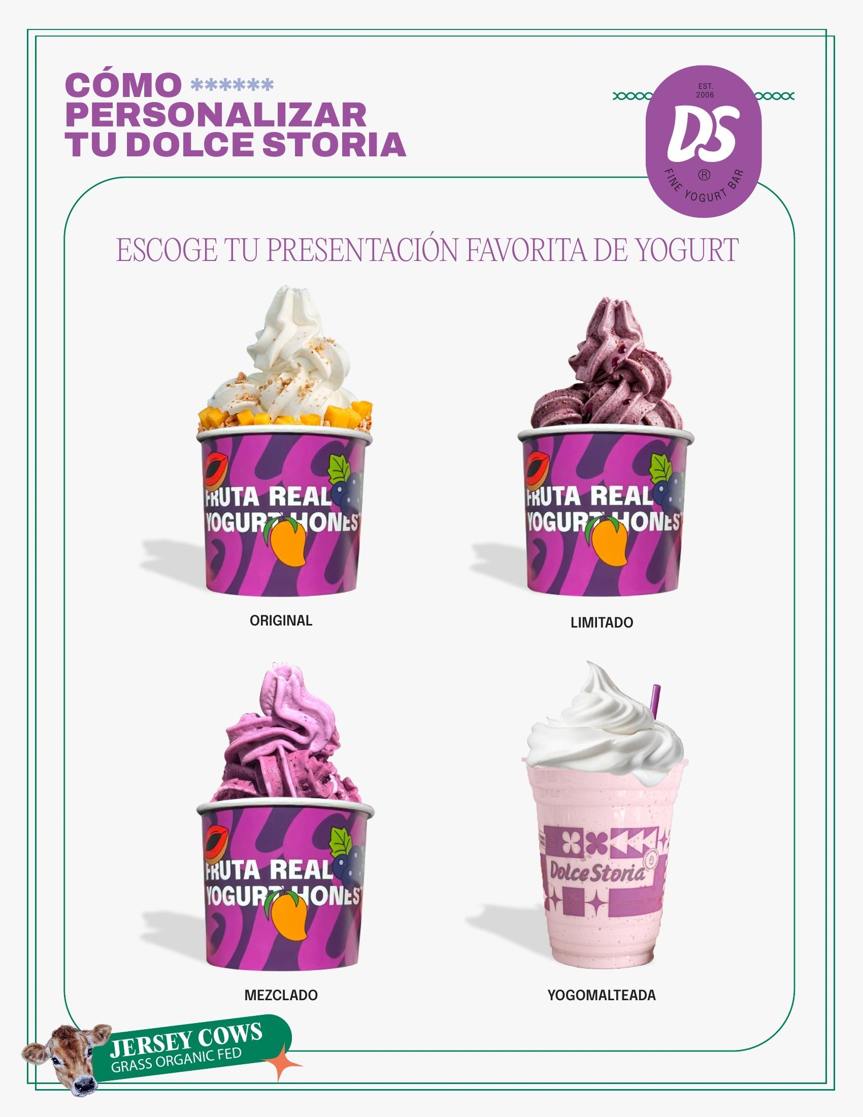 Menú Dolce Storia página 2 — toppings y complementos